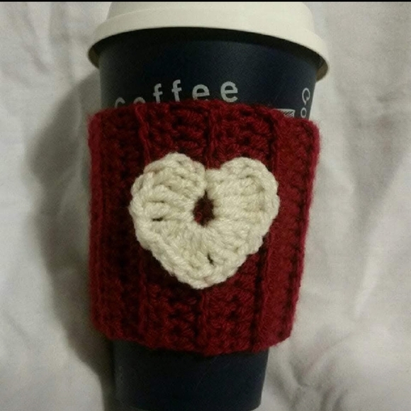 Other - Red Crochet Coffee Sleeve with Heart